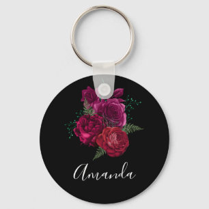 Elegant Magenta Roos Floral Bouquet Sleutelhanger