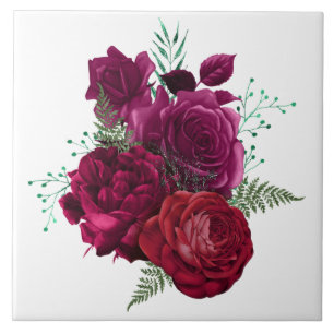 Elegant Magenta Roos Floral Bouquet Tegeltje