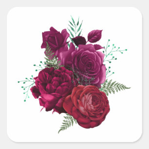Elegant Magenta Roos Floral Bouquet Vierkante Sticker