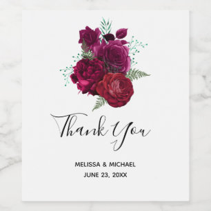 Elegant Magenta Roos Floral Bouquet Wijn Etiket