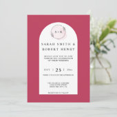 Elegant Magenta roze Arch Monogram Foto bruiloft Kaart (Staand voorkant)