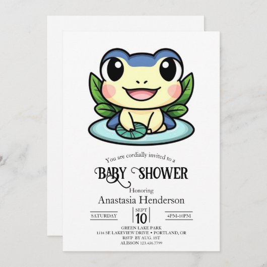 Elegant Magic Frog Baby shower Kaart (Voorkant / Achterkant)