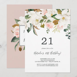 Elegant Magnolia 21ste verjaardag wit en zwart Kaart