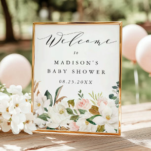 Elegant Magnolia Baby shower Welkomstbord Poster