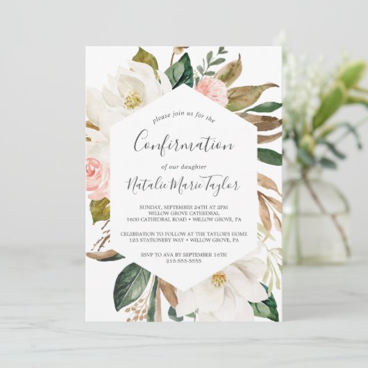 Elegant Magnolia | Bevestiging wit en zwart Kaart (Staand voorkant)