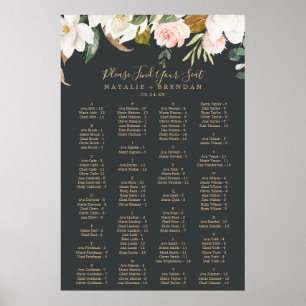 Elegant Magnolia Black Alfabetical Seat Chart Poster