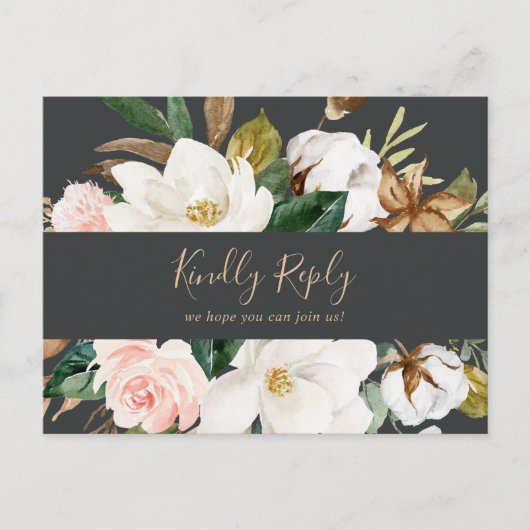 Elégant Magnolia Black Menu Choice Carte Postale R (Devant)