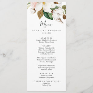 Elégant Magnolia Blanc & Blush Mariage Dîner Menu