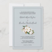 Elegant Magnolia | Blauw grijs formeel huwelijk Kaart (Voorkant)