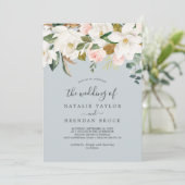 Elegant Magnolia | Blauwe grijs Het huwelijk van Kaart (Staand voorkant)