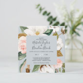 Elegant Magnolia | Blauwe grijze bruiloft Kaart (Staand voorkant)