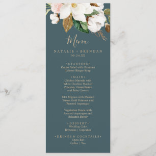 Elegant Magnolia Blauwgroen & White Weddenrenmenu Menu