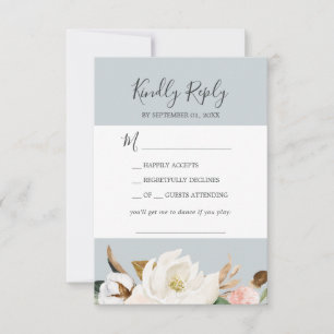 Elegant Magnolia Blue Gray Song Request RSVP Card Kaartje