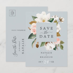 Elegant Magnolia Blue Grey Save the Date Briefkaar Uitnodiging Briefkaart