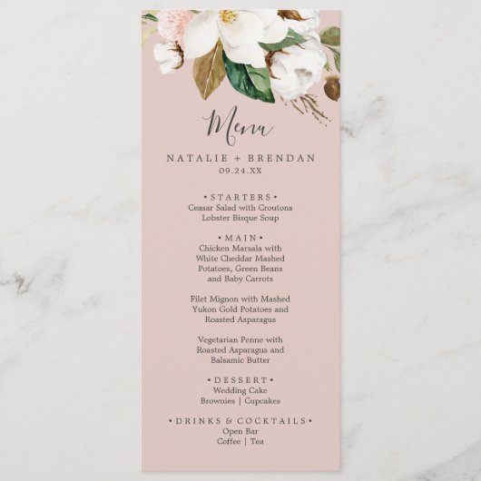 Elegant Magnolia | Blush Pink Weddenrenmenu Menu (Voorkant)