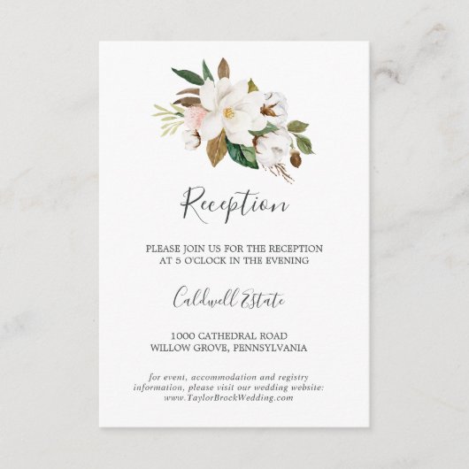 Élégant Magnolia | Carte d'insertion de réception  (Devant)