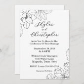 Élégant Magnolia Faire-part de mariage noire (Devant / Derrière)