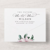 Elegant Magnolia Florals Modern Script Wedding All In One Uitnodiging (Achterkant)