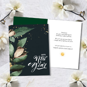 Elegant Magnolia Gold Confetti Foliage Corporate Feestdagen Kaart