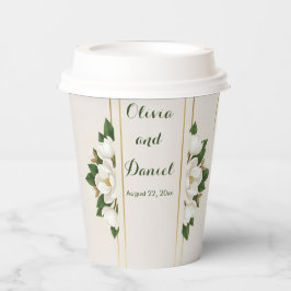 Elegant Magnolia & Gold Frame Wedding Papieren Bekers