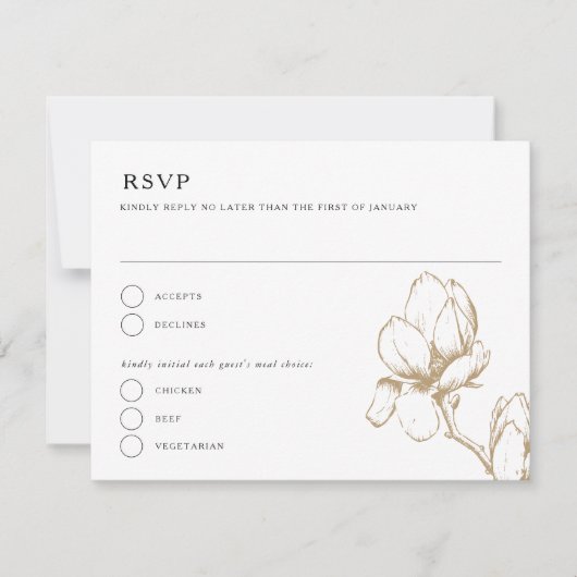 Elégant Magnolia Graceful Bloom Wedding Carte RSVP (Devant)