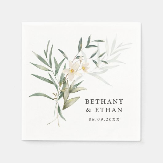 Elegant Magnolia Greenery Wedding Napkins Servet (Voorkant)