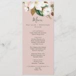 Élégant Magnolia | Menu Dîner Mariage Rose<br><div class="desc">Cette élégante carte de menu pour le dîner mariage rose vif magnolia est parfaite pour un mariage moderne et élégant. Le design floral doux est composé de pivoines roses vertes et aquarelles, de magnifiques fleurs de magnolia blanches et de coton avec des feuilles d'or et de vert, dans un agencement...</div>