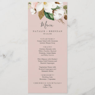 Élégant Magnolia Menu Dîner Mariage Rose