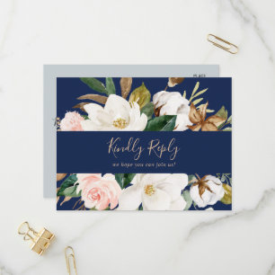 Elegant Magnolia Navy Song Request RSVP Briefkaart