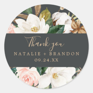Élégant Magnolia   Sticker Favor Merci noir