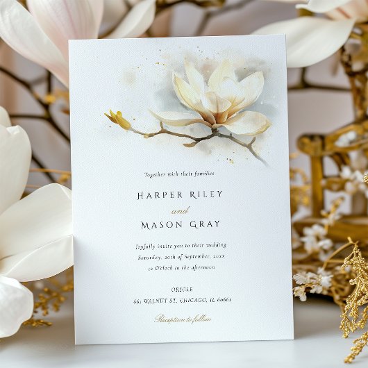 Elegant Magnolia Wedding Invitation Kaart