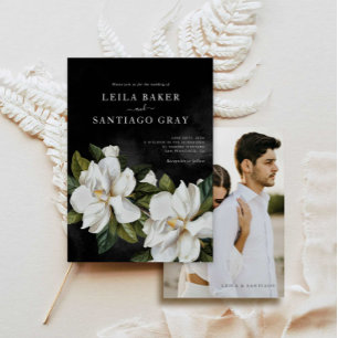 Elegant Magnolia Wedding Invitation met Foto
