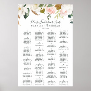 Elegant Magnolia White Alfabetical Seat Chart Poster