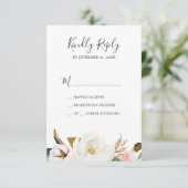 Elegant Magnolia | White & Blush Simple RSVP-kaart RSVP Kaartje (Staand voorkant)