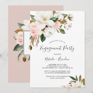 Elegant Magnolia White en Blush Engagement Party Kaart