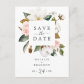 Elegant Magnolia | White Save the Date Briefkaart (Voorkant)