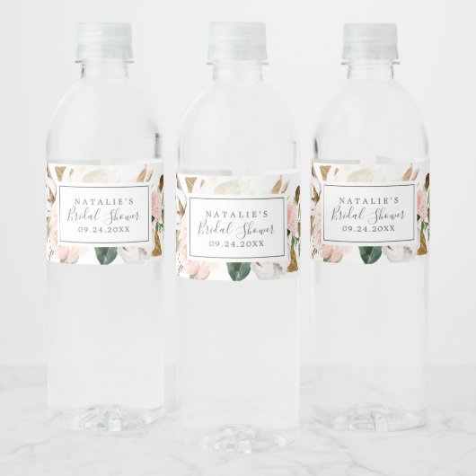 Elegant Magnolia | Wit en Blush Vrijgezellenfeest Waterfles Etiket (Flessen)