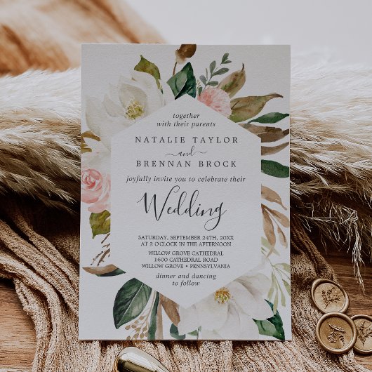 Elegant Magnolia | Wit en onduidelijk huwelijk Kaart