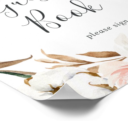Elegant Magnolia | Witte en Blush Guest Book Sign Poster (Hoek)