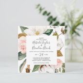 Elegant Magnolia | Witte en Blush Square Weddensch Kaart (Staand voorkant)