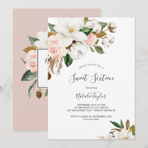 Elegant Magnolia   Witte en Blush Sweet Sixteen Kaart