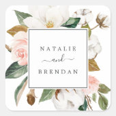 Elegant Magnolia | Witte weddenschappen Vierkante Sticker (Voorkant)