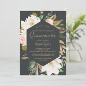 Elegant Magnolia | Zwart-wit Quinceañera Kaart (Staand voorkant)