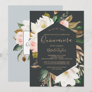Elegant Magnolia Zwart-wit Quinceañera Kaart