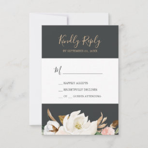 Elegant Magnolia   Zwarte en witte eenvoudige RSVP Kaartje