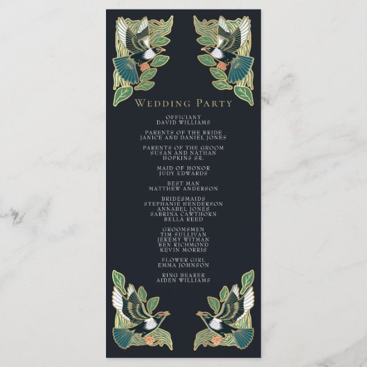 Elegant Magpie Art Nouveau huwelijksprogramma Programma (Achterkant)