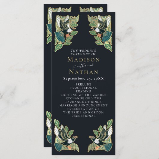 Elegant Magpie Art Nouveau huwelijksprogramma Programma (Voorkant / Achterkant)