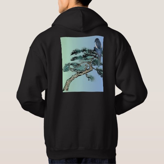 Elegant Magpie Bird and Bonsai Tree Japanese  Hoodie (Achterkant)
