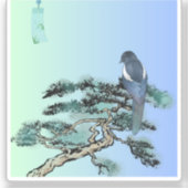 Elegant Magpie Bird Bonsai Aesthetic Sticker  (Voorkant)