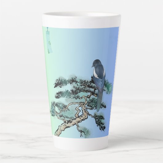 Elegant Magpie Bird Bonsai Latte Coffee Mug Latte Mok (Voorkant)